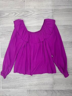 Knox Rose women’s balloon Long sleeve ruffle Blouse - Fuchsia size XS
